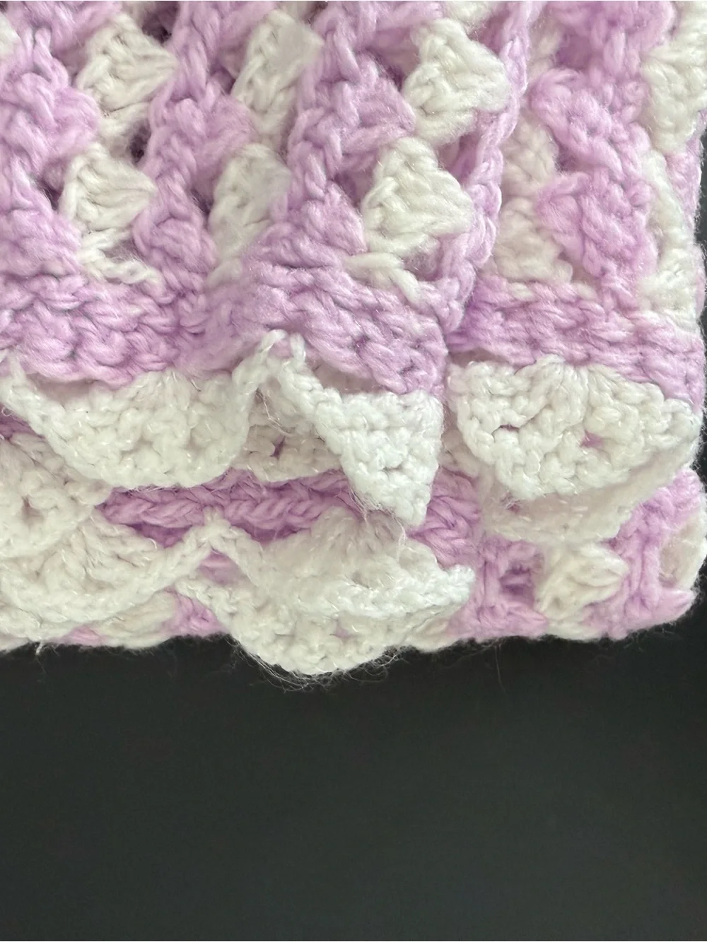 Soft Lavender and White Crochet Throw Blanket by